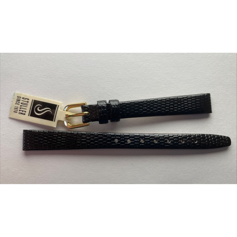 Stuller 10mm Black Lizard Grain Genuine Leather Ladies Watch Band